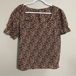 SHEIN Curve Floral Square Neck Short Sleeve Top size 1X